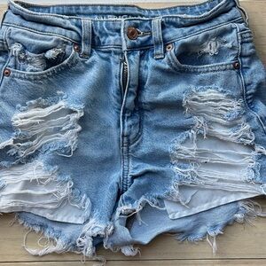 American Eagle Outfitters Light Blue Distressed Denim Cutoff Shorts